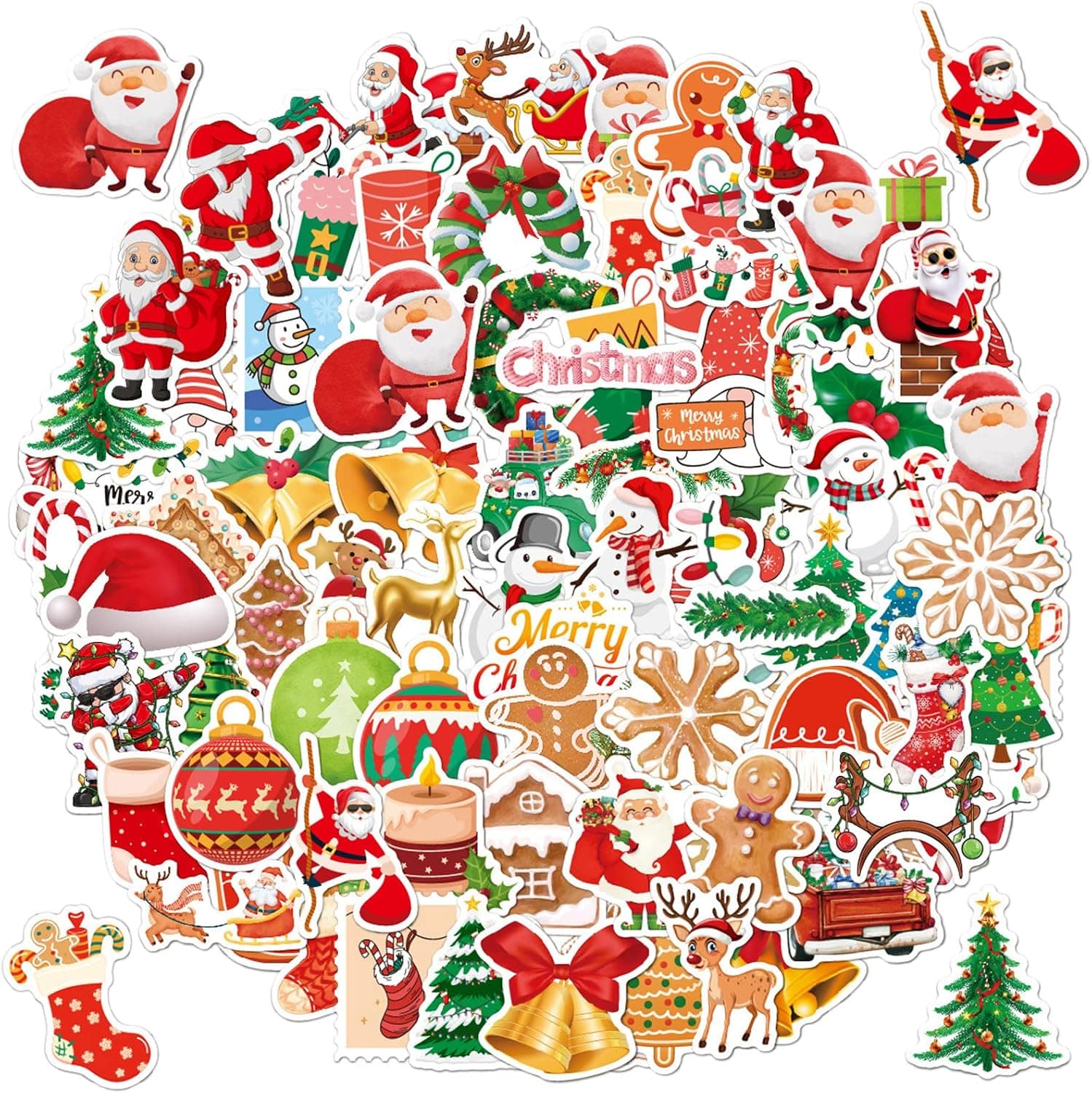 LOINFE ® Christmas Stickers, Christmas stickers for scrapbooking, 100 pcs Christmas Holiday Stickers for Kids Adults, Cute Vinyl Laptop Stickers for Skateboard, Water Bottles, Cars (Santa Claus stickers)