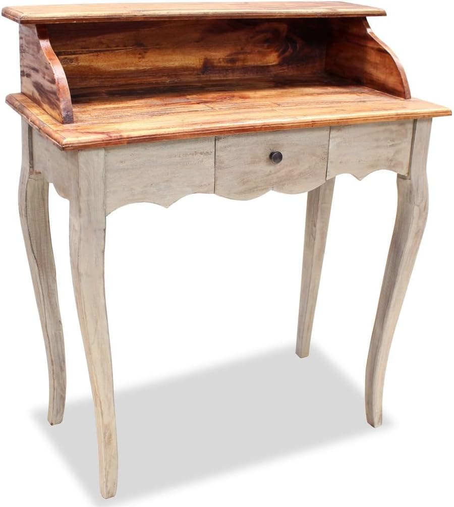 Festnight Writing Desk with Storage Drawers and Curved Leg Reclaimed Wood Study Table Accent Laptop Notebook Desk Handmade Home Office Furniture Decor 31.5" x 15.7" x 36.2" (W x D x H)