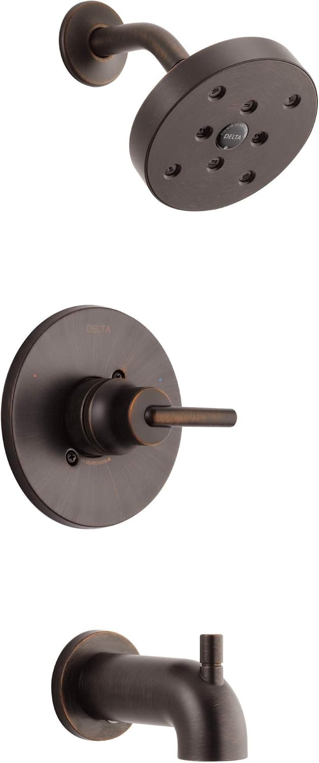Delta Faucet Trinsic 14 Series Single-Function Tub and Shower Trim Kit with Single-Spray H2Okinetic Shower Head, Venetian Bronze T14459-RB (Valve Not Included)