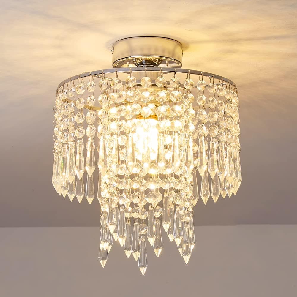 YCSZHYH Flush Mount Ceiling Light，Lights for Bedroom Fixtures Ceiling Light Decor Semi Flush Mount Modern Crystal Chandelier LED Ceiling Lighting Decor Fixture Lamp Light for Hallway, Kitchen (CHROME)