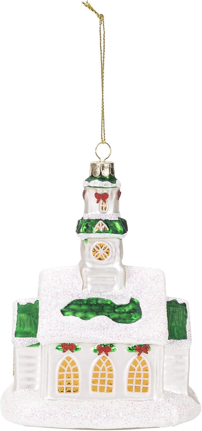 RAZ Imports - 5.75" White Church Glass Christmas Ornament