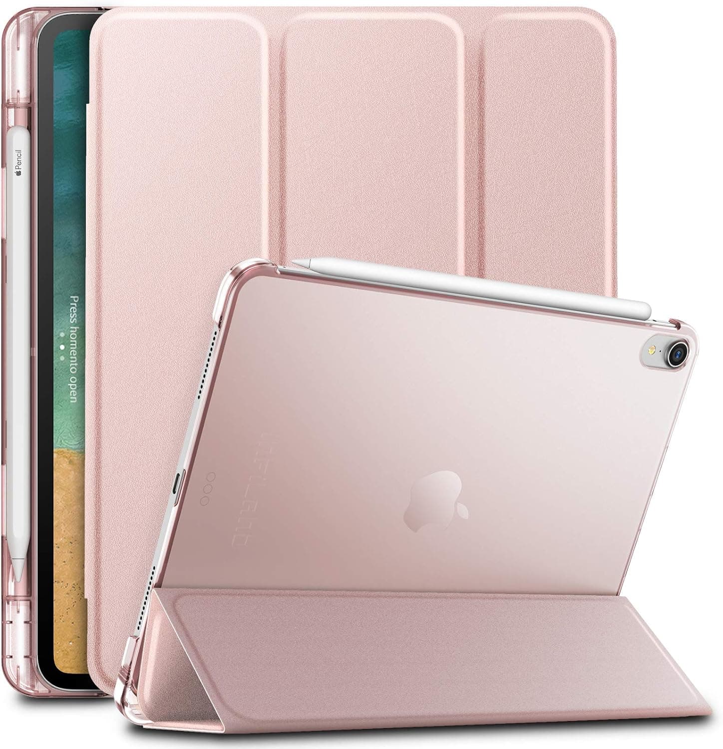 Infiland iPad Pro 11 Case with Apple Pencil Holder,Smart Case Cover Compatible with iPad Pro 11 Inch 2018 Release (Support 2nd Gen Apple Pencil Wireless Charging, Auto Wake/Sleep), Rose-Gold