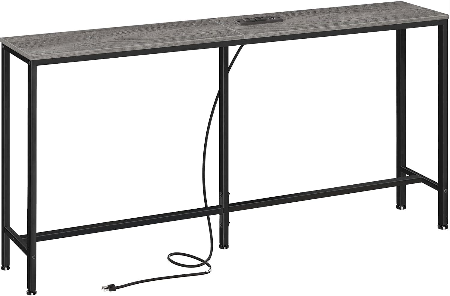 SUPERJARE Console Table with Outlet, 63 Inch Sofa Table with Charging Station, Narrow Entryway Table, Skinny Hallway Table, Behind Couch Table Skinny for Entryway, Living Room, Plants - Charcoal Gray