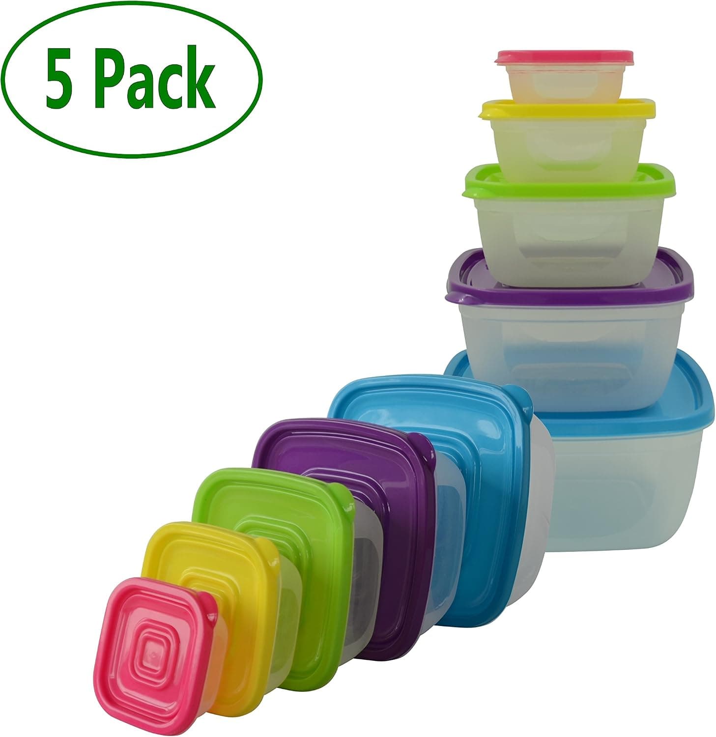 Prefer Green 5-Size Multi-Color Food Storage Container Set with Lids,Meal Prep,Portion Control Kit