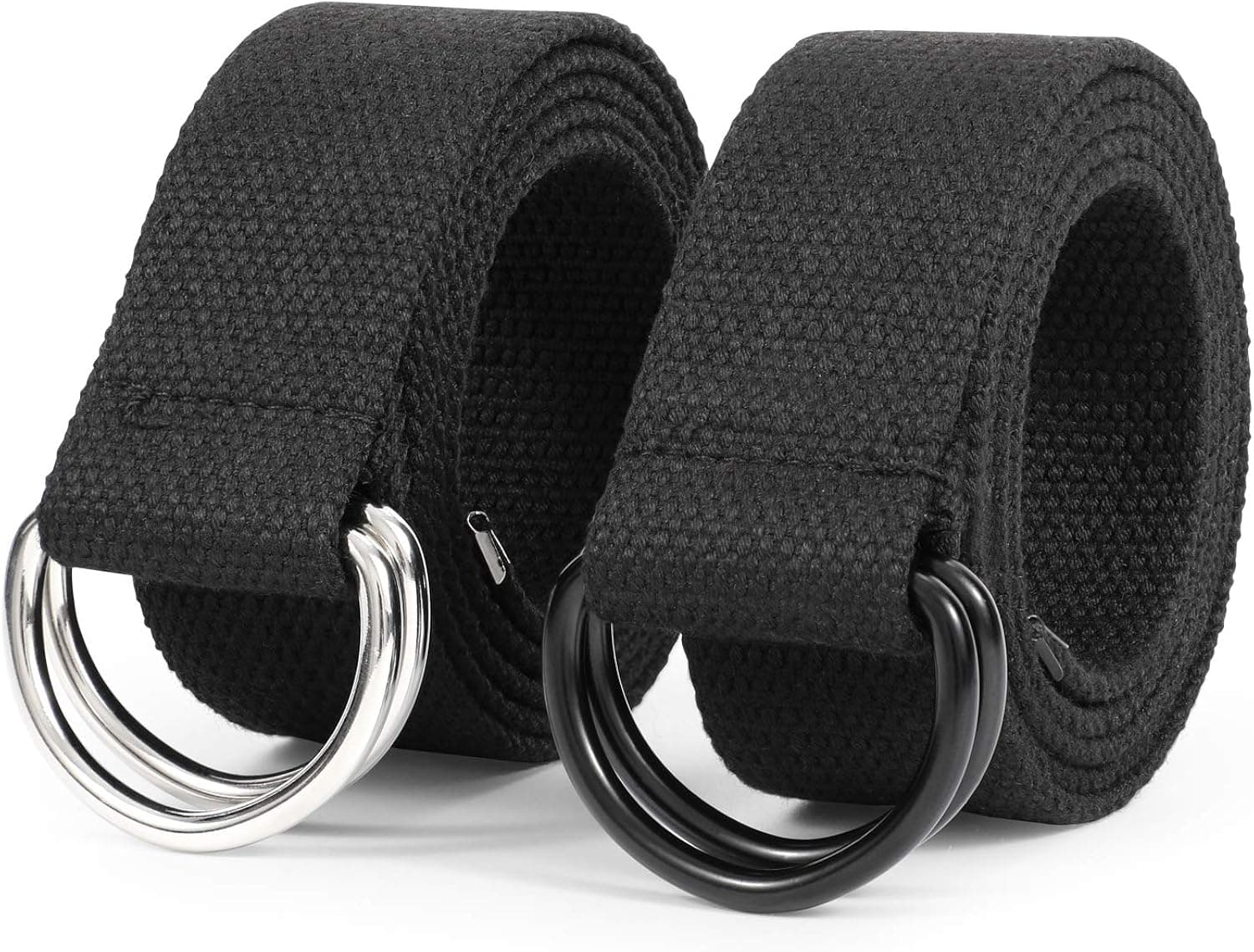 JASGOOD Men&Women Canvas Belt Web Fabric Casual Belt with Black Double D-ring 1 1/2" Wide Set of 2