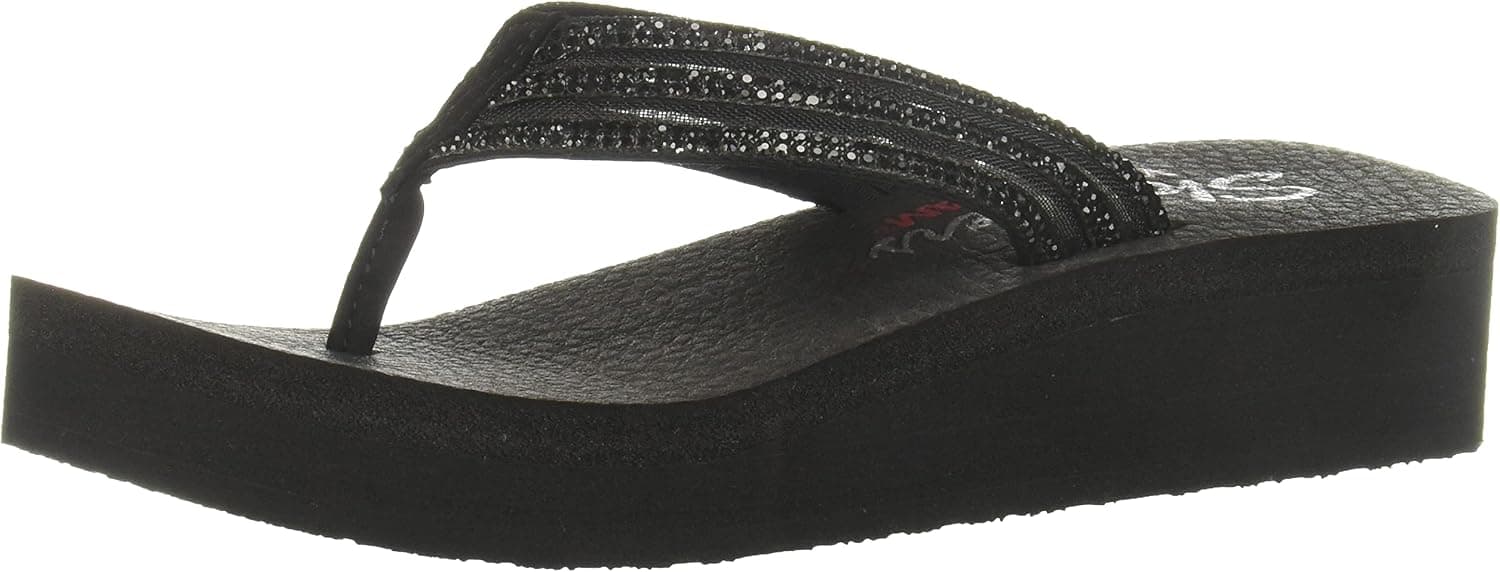 Skechers Women's Vinyasa-Sugar Pie-Sheer Panel Rhinestone Thong Flip-Flop
