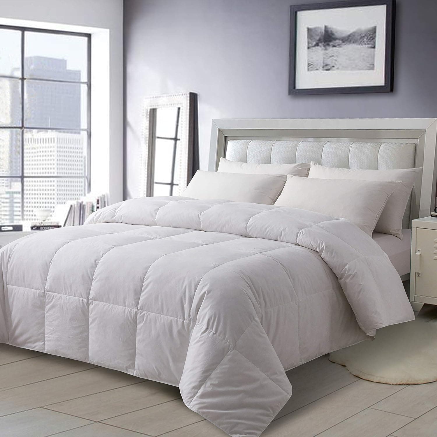 ELNIDO QUEEN White Goose Duck Down and Feather Comforter with 100% Cotton Cover-Warmth All Season Bedding Duvet Insert Stand Alone-King