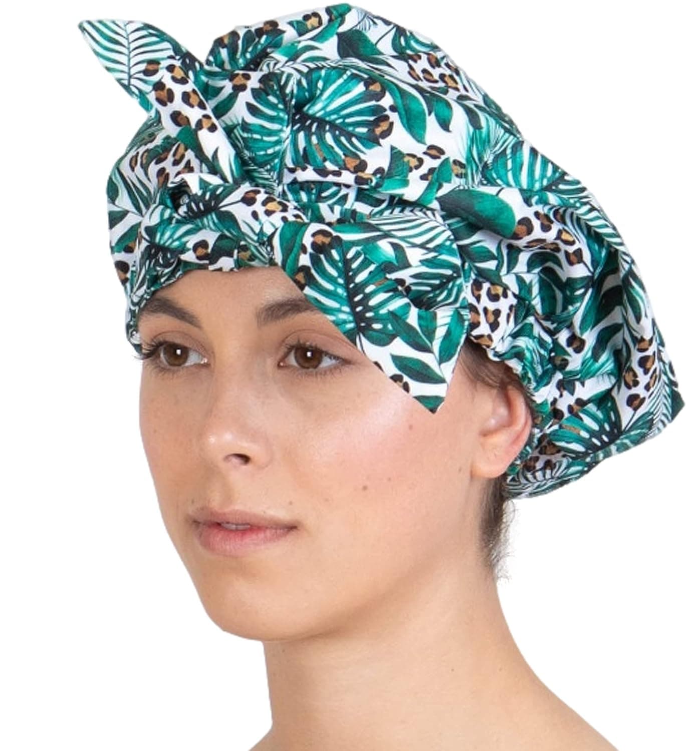 Luxury Shower Cap for Women with Bow - Shower Caps for Women Reusable & Waterproof, Adjustable Hair Shower Cap w/Elastic Hem