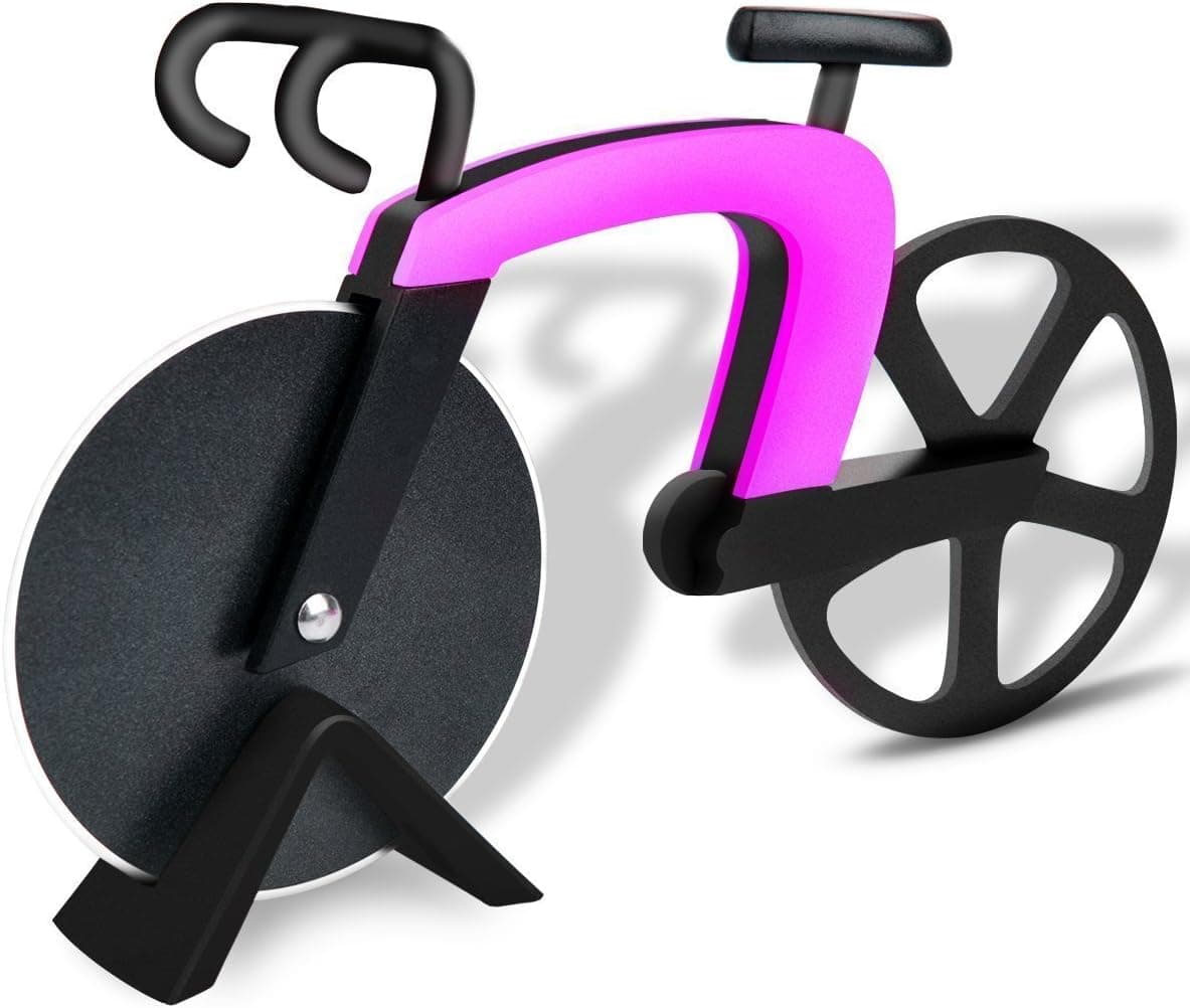 Bangy Bicycle Pizza Cutter Wheel Kitchen & Dinning Non-stick Stainless Steel Pizza Slicer (Pink)