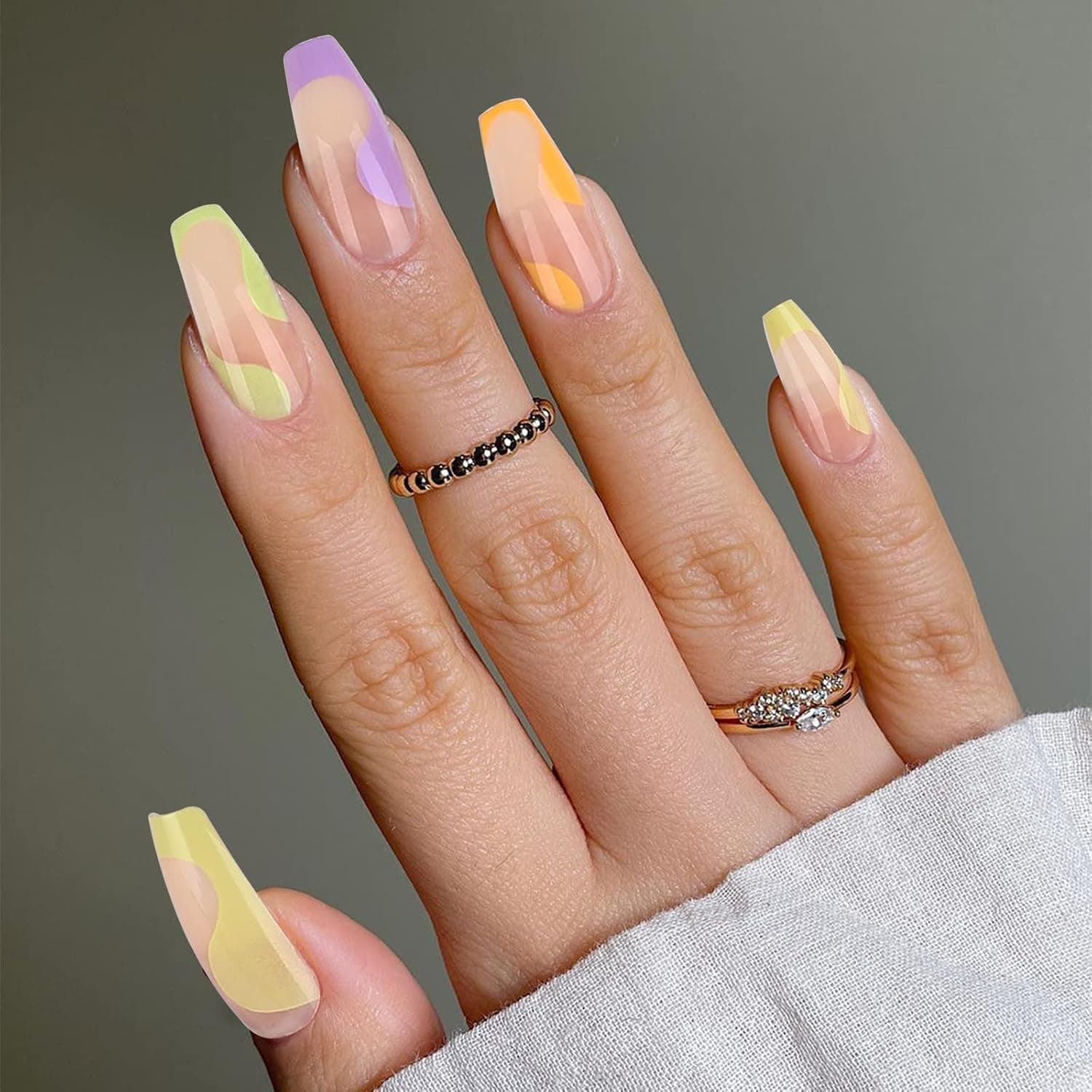TIPHULAN Coffin Press On Nails - Short Coffin Shape, UV Finish Fake Nails, 24 Reusable Glossy Ballerina Glue On Nails, Acrylic False Nails with Glue, Includes Prep Pad, Mini File, Cuticle Stick, Adhesive Tabs