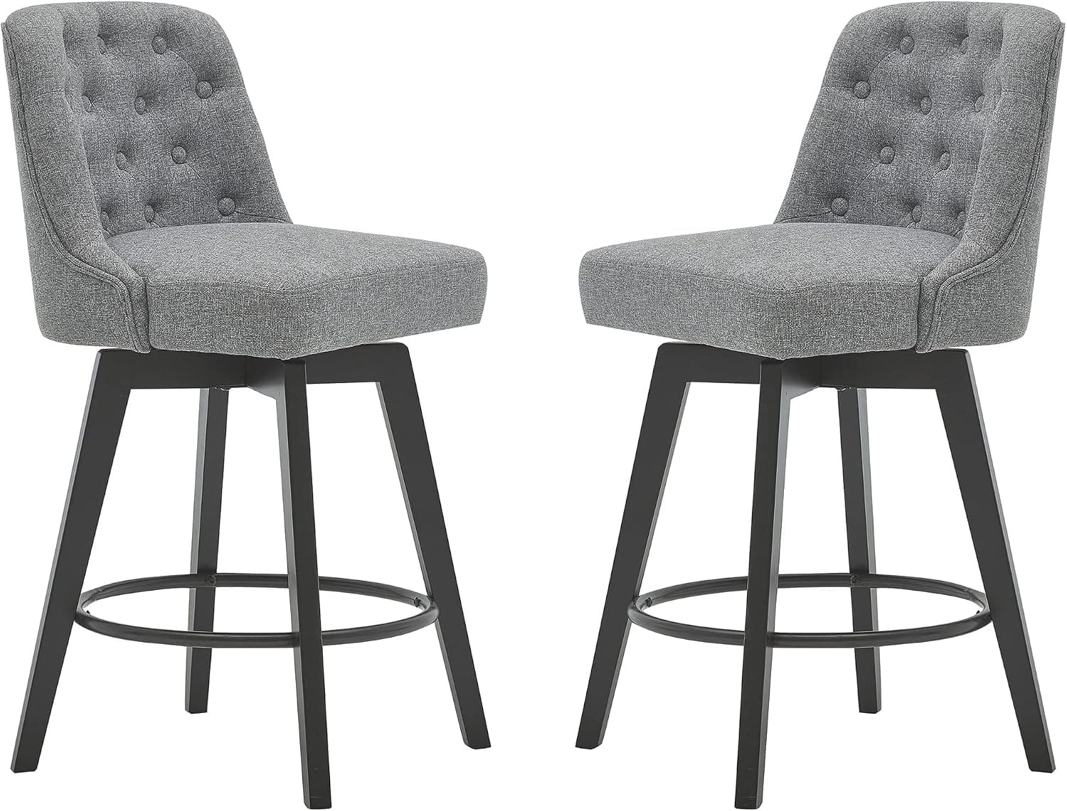MINCETA Counter Stool,26" 360 Free Swivel Upholstered Bar Stool with Back-Set of 2-Performance Fabric in Gray