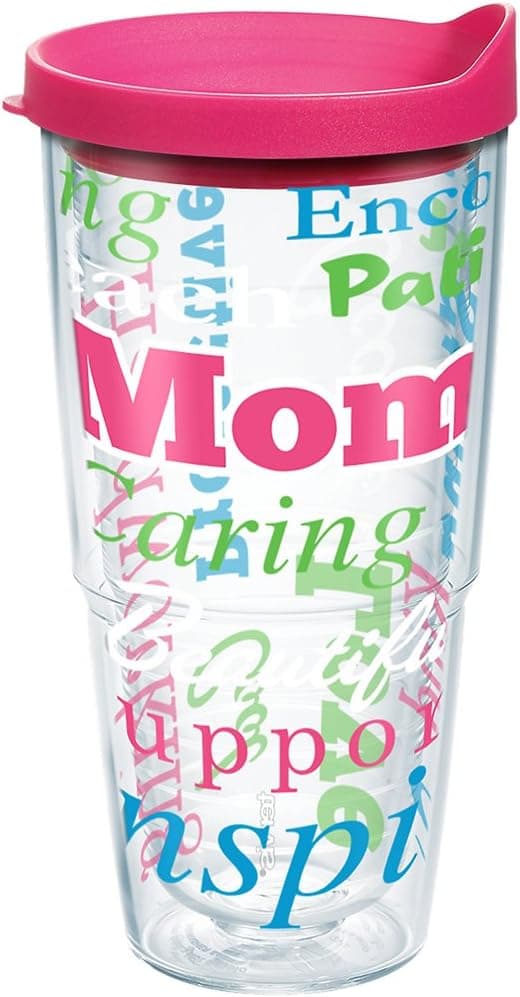 Tervis Definition of Mom Tumbler with Wrap and Fuchsia Lid 24oz, Clear