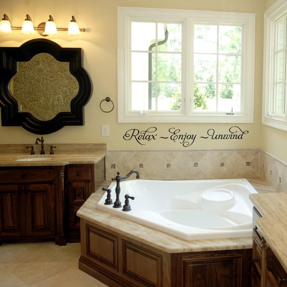 Relax Enjoy Unwind Quote Vinyl Wall Decal Sticker Art, Removable Words Home Decor, White, 36in x 7in