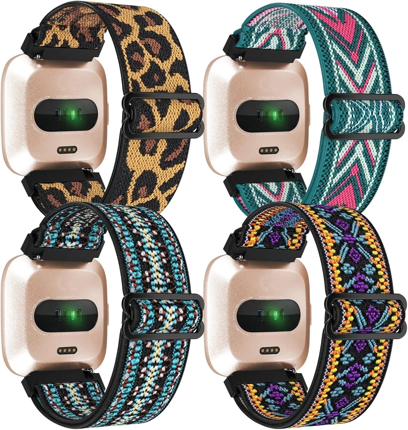 ESeekGo Elastic Bands Compatible for Fitbit Versa 2 Bands/Fitbit Versa Bands for Women Men, Nylon Adjustable Stretchy Loop Braided Straps Compatible for Fitbit Versa Lite/Versa SE Bands, 4 Pack