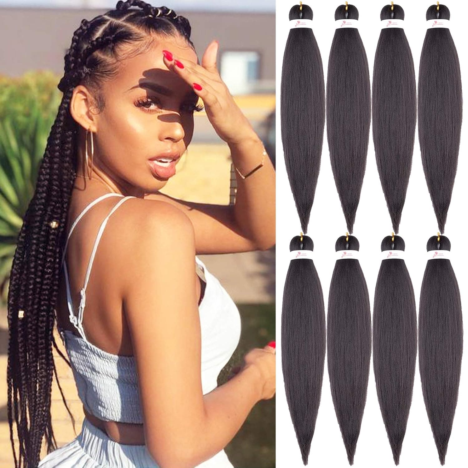 26"-8 Packs Braiding Hair Pre Stretched Hair for Braiding Professional Kanekalon Synthetic Hair Hot Water Setting Yaki Texture Premium Fiber Crochet Synthetic Braiding Hair …