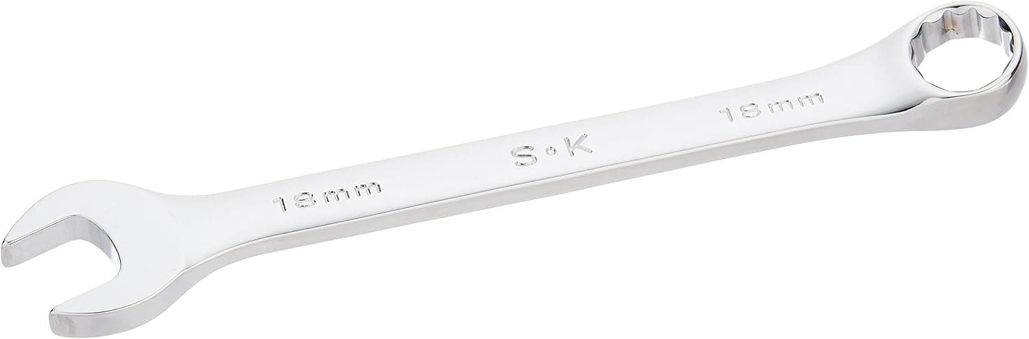 SK Professional Tools 88318 12-Point Metric Wrench - Regular, 18 mm Combination Chrome Wrench with SuperKrome Finish, Made in USA