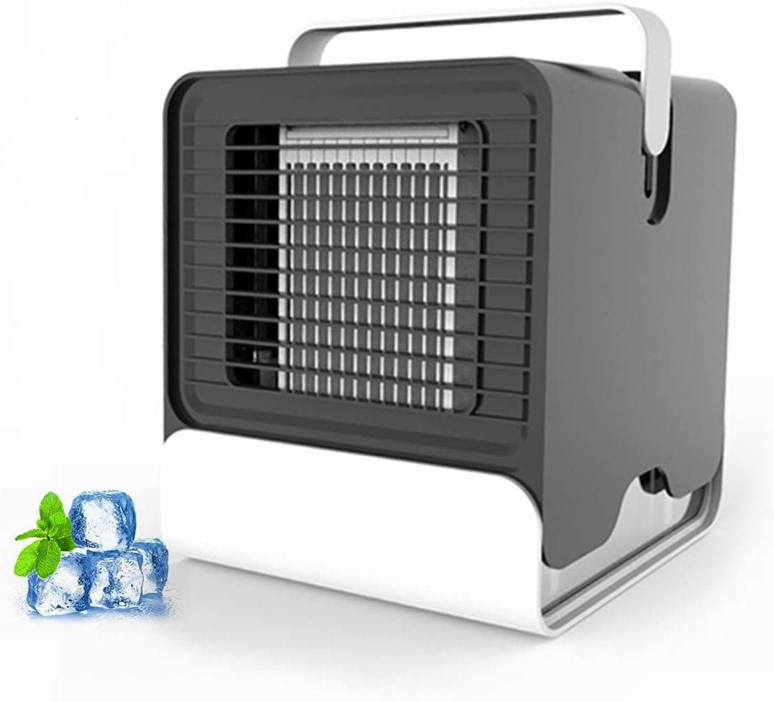 Berfee Portable Air Conditioner Fan, Personal Mini Evaporative Air Cooler Desk Humidifier Misting Fan with Handle,Update Desktop Air Cooler Low Noise And Simple Appearance Design with Night Light
