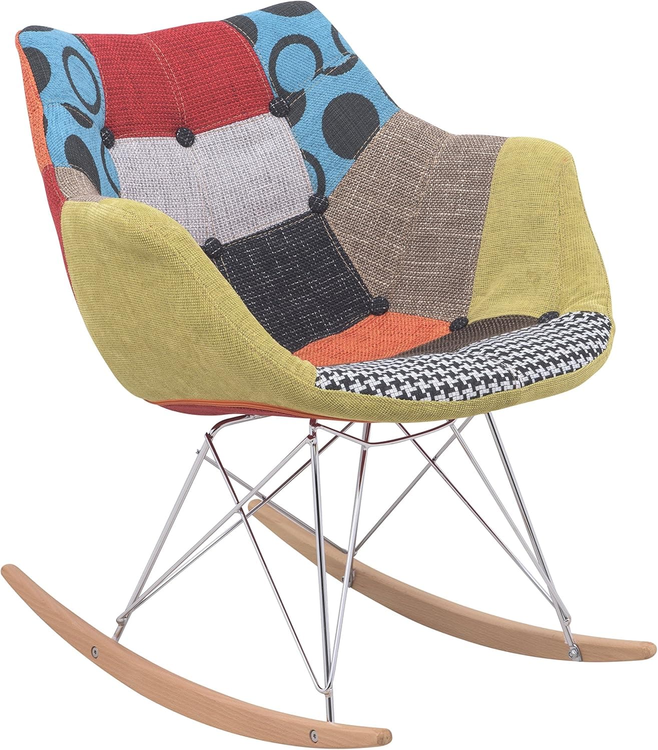LeisureMod Willow Patchwork Fabric Eiffel Rocking Chair, Multicolor