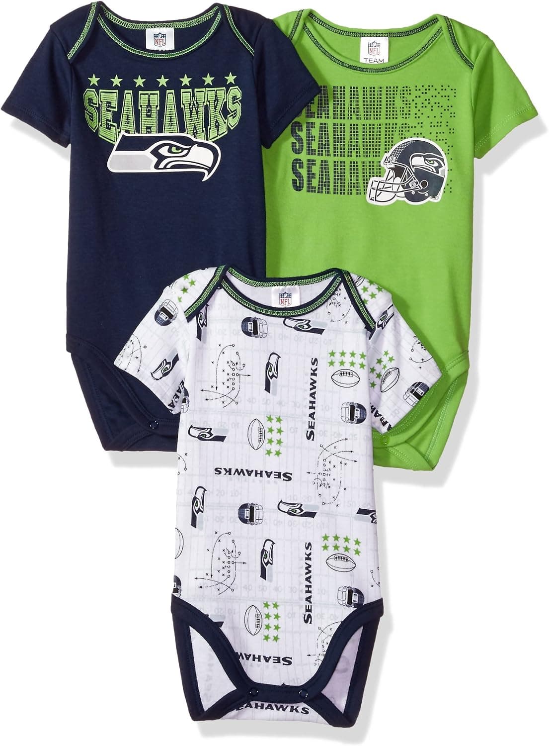 NFL Baby Boys 3 Pack Short Sleeve Bodysuit