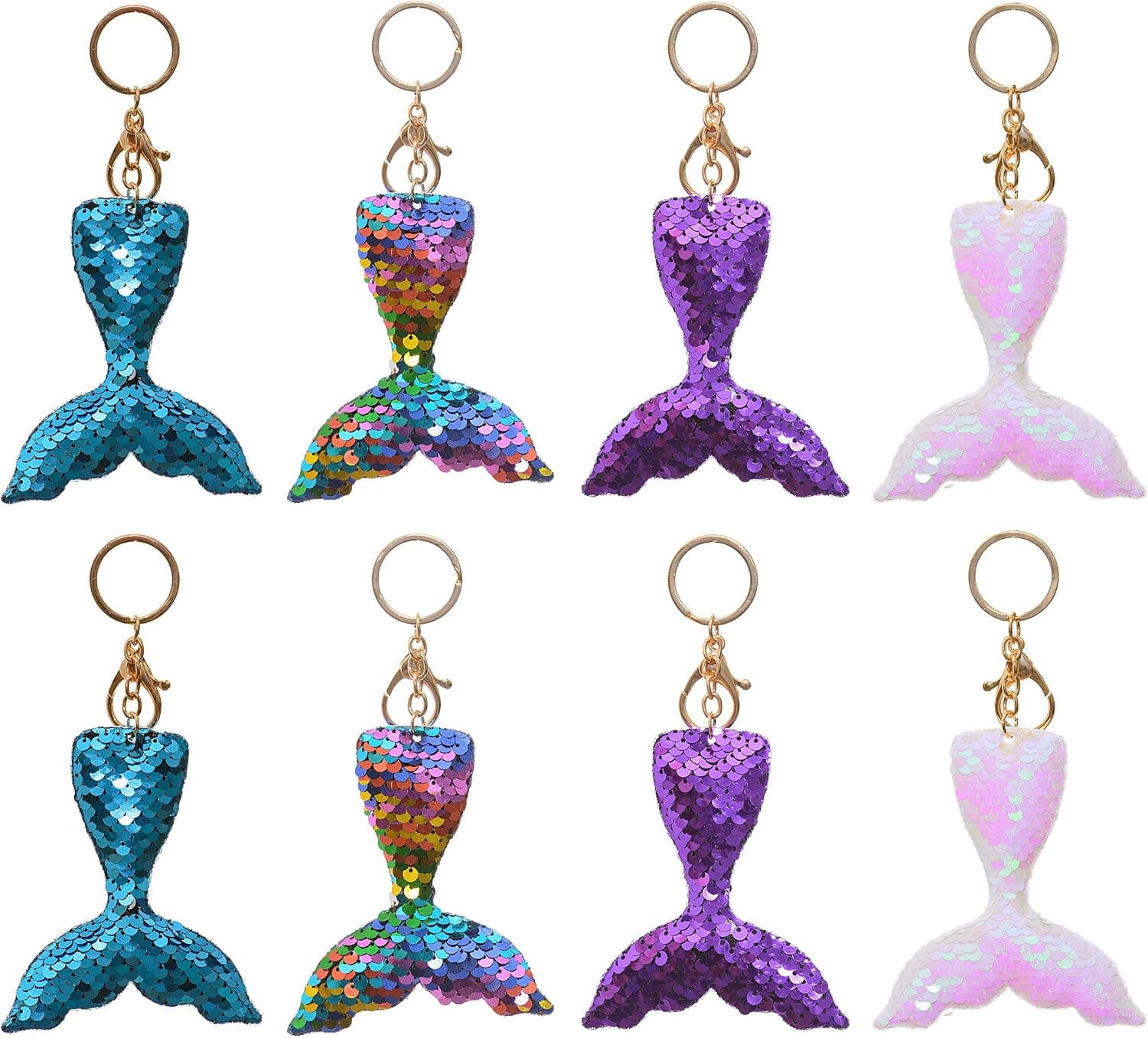 8 Pack Sequin Keychain Party Favors Flip Sequin Glitter Mermaid Tail Keychains Kids Girls Birthday Party Supplies