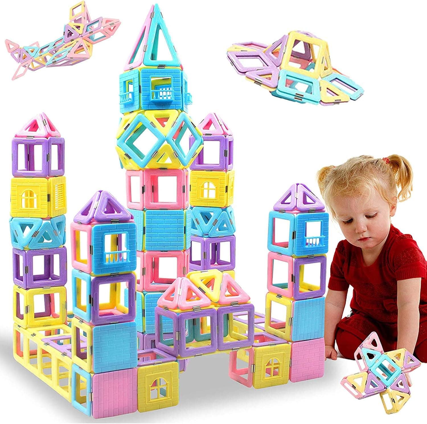 HLAOLA Magnetic Blocks 102PCS Upgrade Magnetic Building Blocks for Kids Magnetic Tiles 3D Magnetic Toys Educational STEM Toys Tiles Set Castle Toys for 2 3 4 5 6 7 Year Old Boys Girls Gifts
