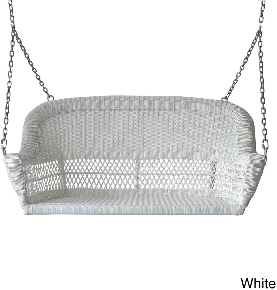 Jeco Resin Wicker Porch Swing White Steel Frame Hanging Chain Included Outdoor Patio