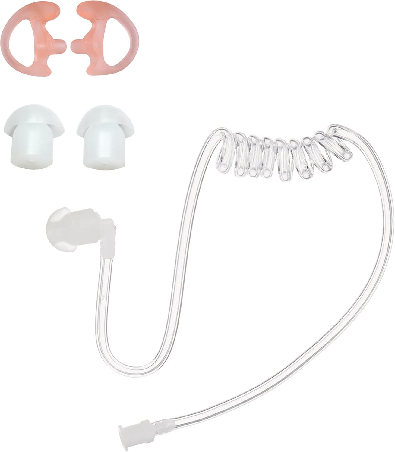 MaximalPower Replacement Clear Acoustic Tube for Two Way Radio Earpiece and Headset with Silicone Earbuds and Left and Right Medium Earmold Combo