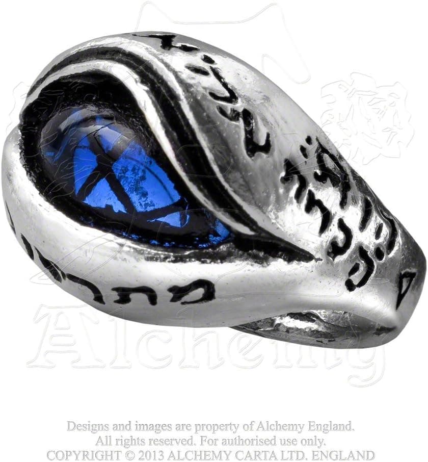 Angels Eye Deep Sapphire Blue Crystal Archangel Pewter Ring By Alchemy Gothic Size 9.5