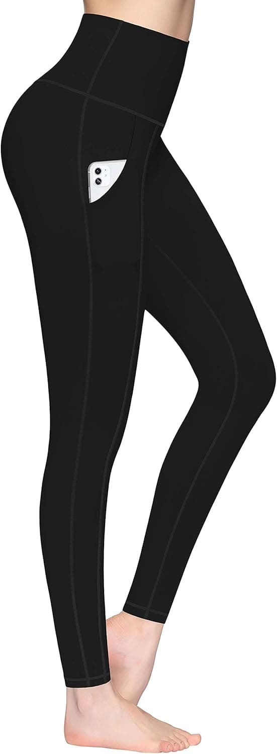 TQD High Waist Yoga Pants, Tummy Control, Pocket Yoga Pants for Women, 4 Way Stretch Yoga Leggings Workout Running Pants (Midnight Black, Size XS)