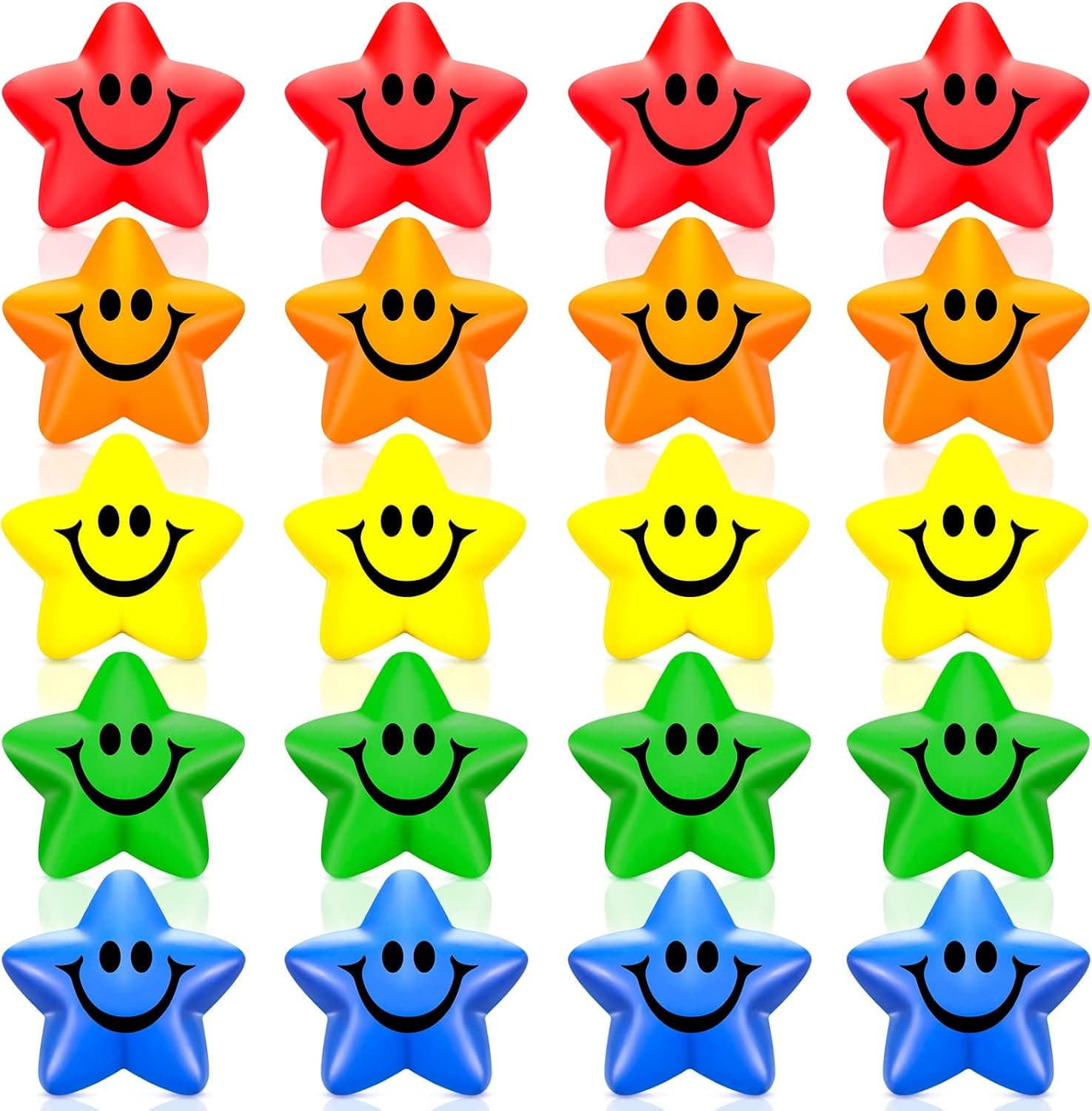 20 Pieces Star Smile Face Stress Balls Mini Star Foam Balls Star Stress Relief Smile Funny Face Toys for School Carnival Game Reward Student Prizes Party Decoration, 5 Colors