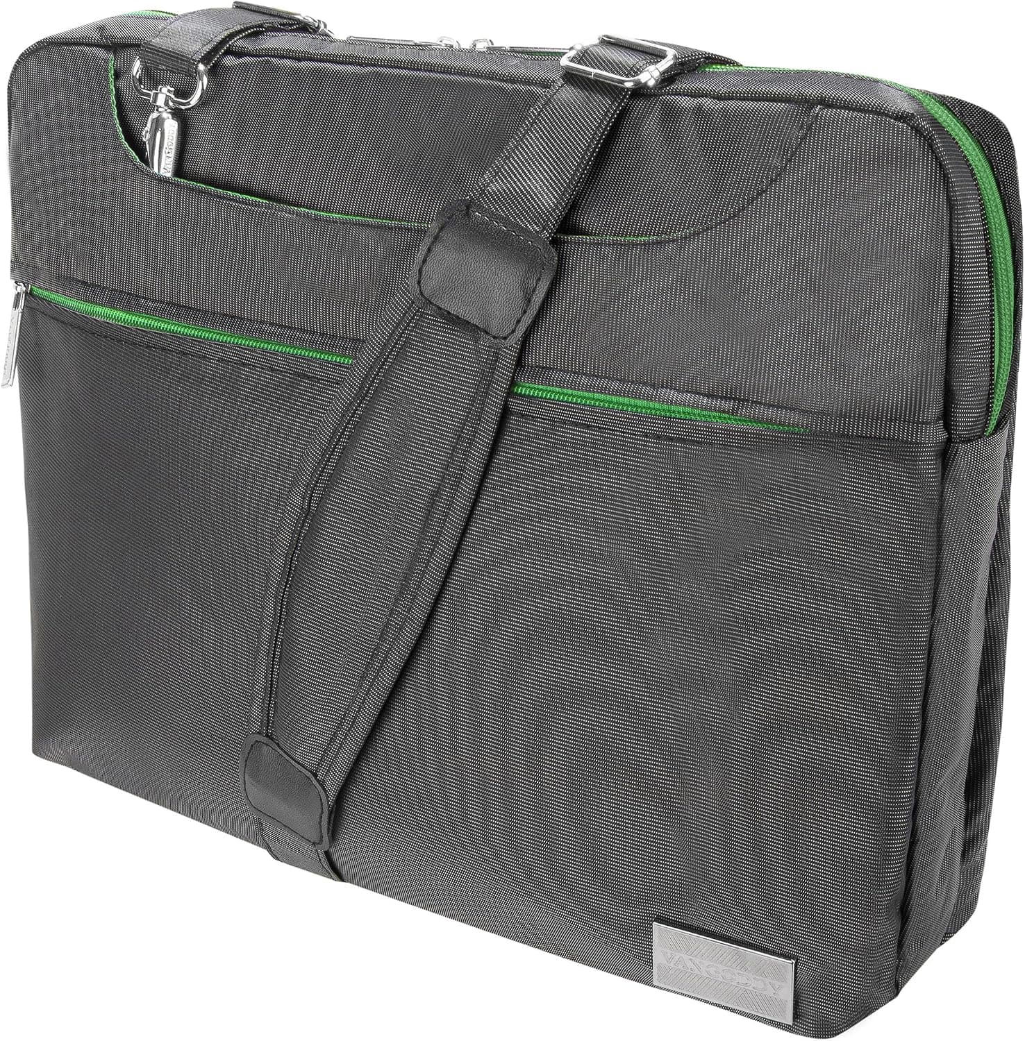 VanGoddy NineO 3-in-1 Hybrid Messenger Bag + Briefcase + Sleeve Carrying System for 11.6 to 13.5 inch Laptops - Gray/Green