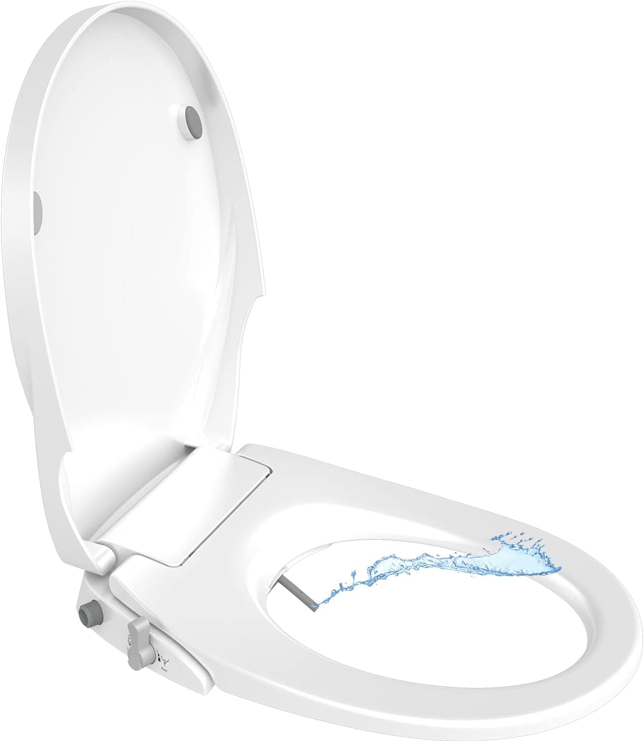 TRIZZI Bidet Toilet Seat with Self-Cleaning Dual Nozzles Rear & Feminine Washing, Fit for Elongated Toilet Leak-proof Metal T Connector Hose Easy Installation, Adjustable Water Pressure, White