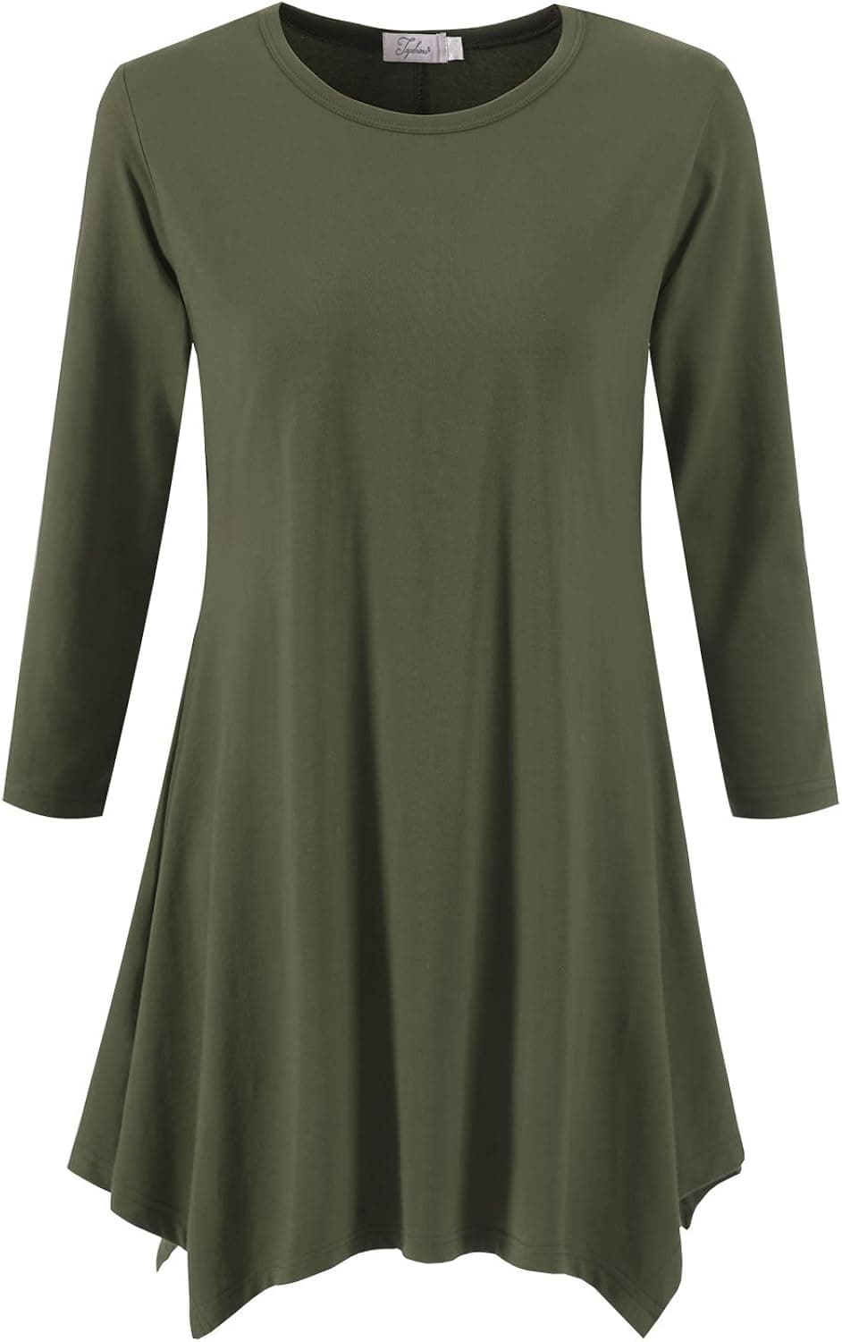 Topdress Women's Swing Tunic Tops 3/4 Sleeve Loose T-Shirt Dress