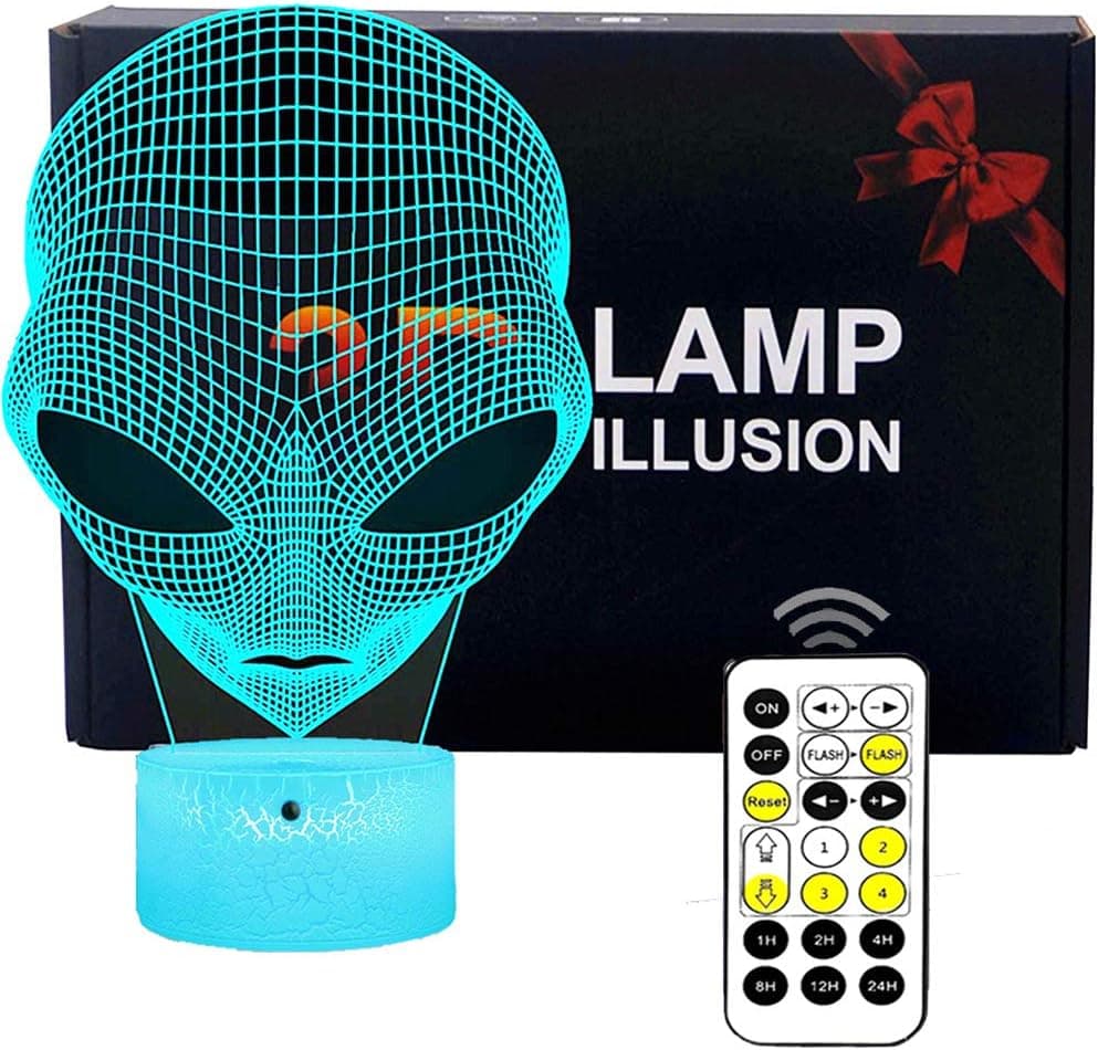 FLYMEI 3D Nightlights for Kids 3D Alien Desk Lamp Unique Night Light for Room Decor 7 Colors Changing USB Powered Touch Button LED Table Lamp - Best Alien Gifts for Kids/Birthdays