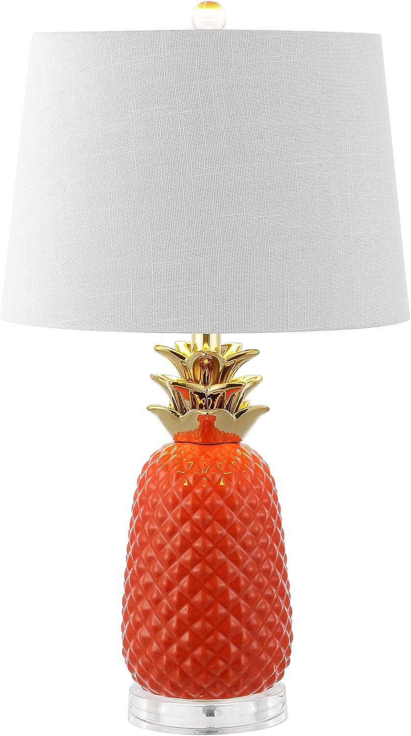 JONATHAN Y JYL4019E Pineapple 23″ Classic Vintage Ceramic LED Table Lamp Modern Contemporary Bedside Desk Nightstand Lamp for Bedroom Living Room Office LED Bulb Included, Orange/Gold