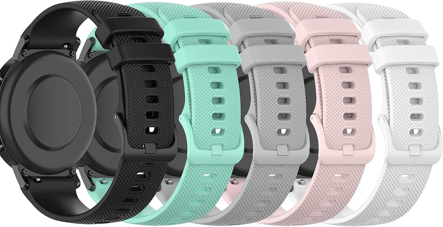 RuenTech Bands Compatible with Garmin Forerunner 245 645/Venu/Venu 2 Plus/Vivoactive 3/Approach S42 S40 S12/Vivomove HR/Vivomove Watch Band 20mm Quick Release Silicone Bands (Pink/Black/Teal/White/Gray)