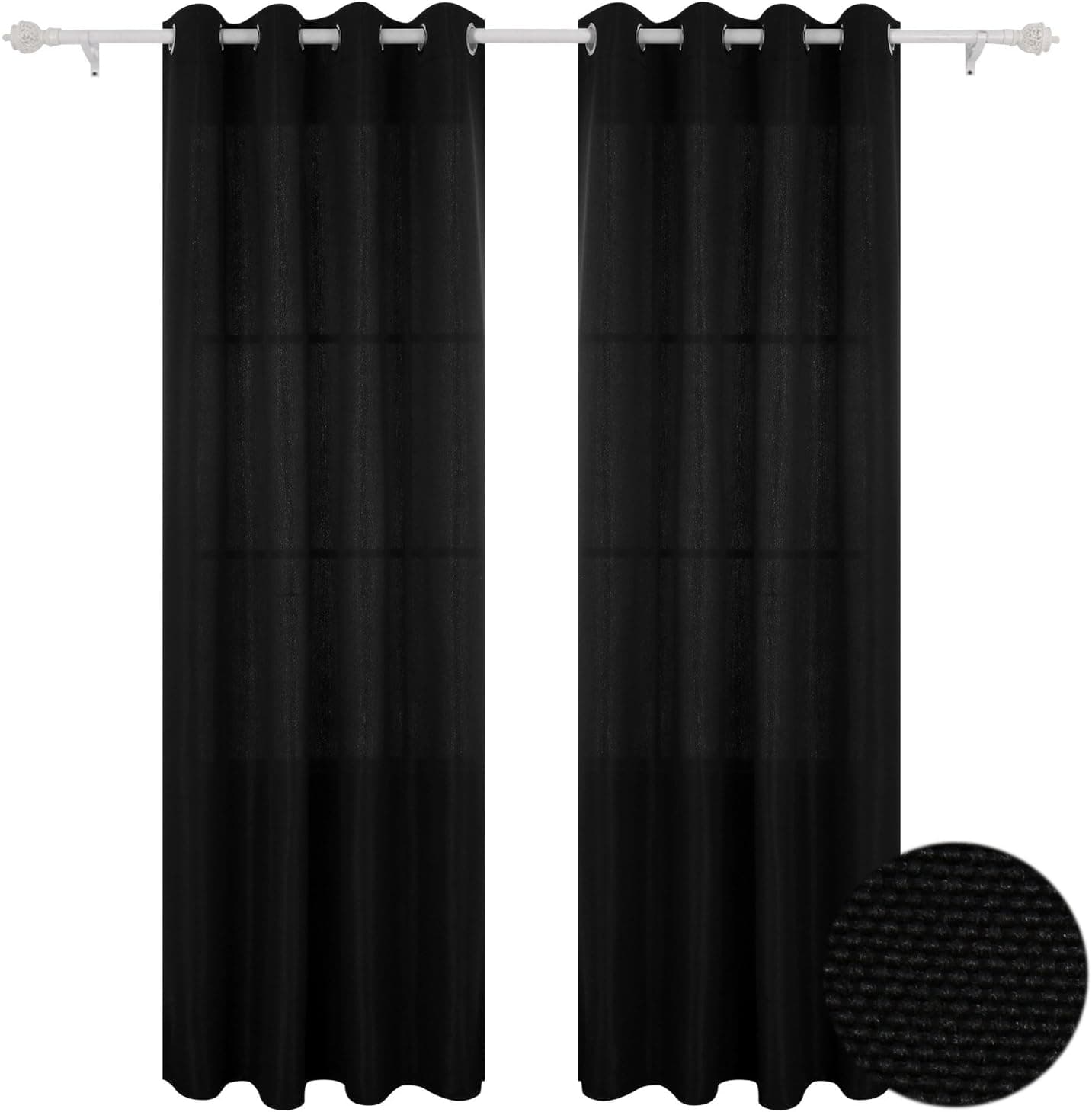 Deconovo Grommet Top Room Darkening Textured Drapes Faux Linen Blackout Curtains for Bathroom, 52x84 Inch, Black