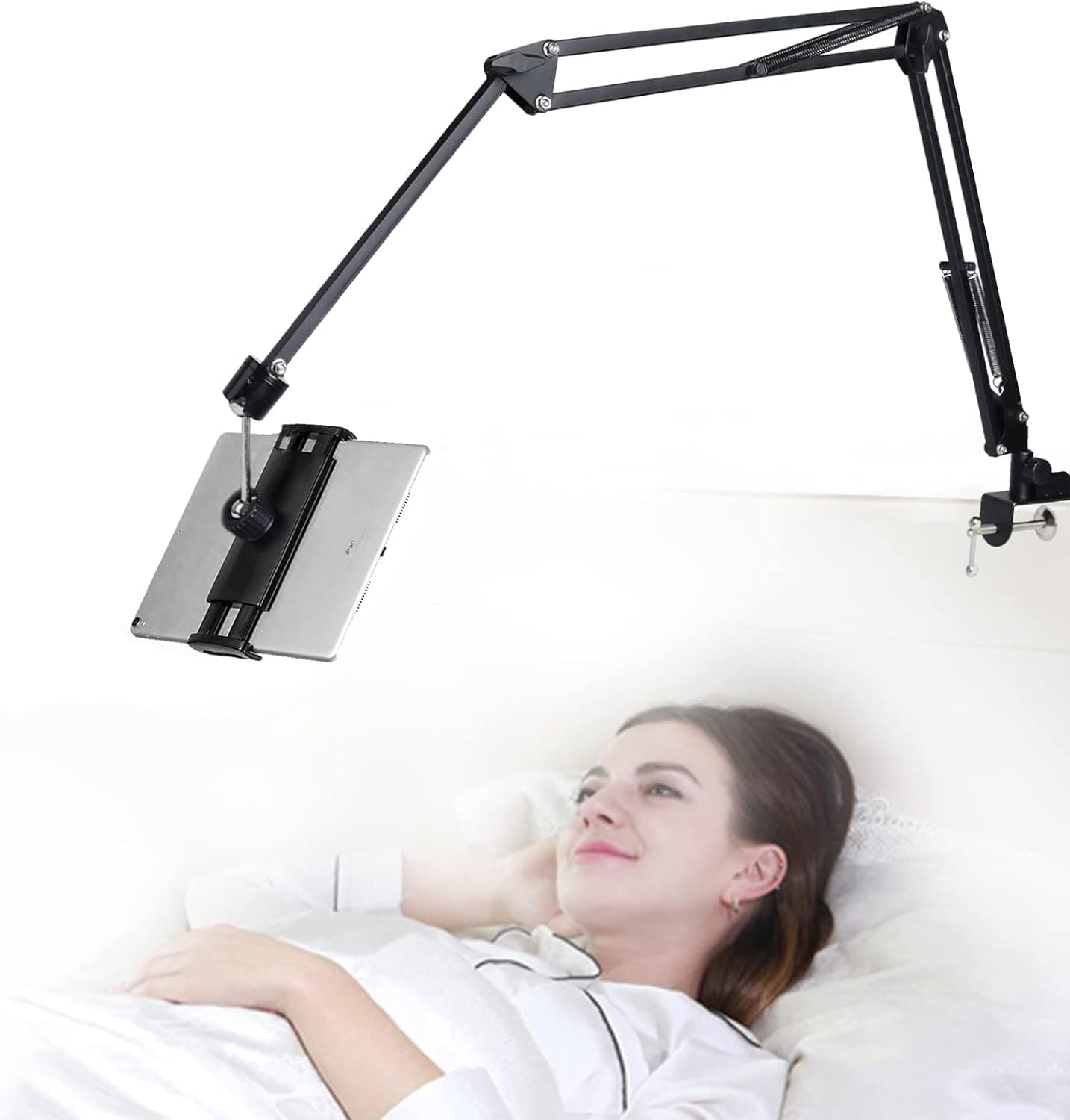 Tablet Stand for Bed, Adjustable Tablet Stands with 360 ° Rotation Bed Tablet/Phone Mount Holder and Foldable Aluminum Arm for iPad, iPhoneX, N-Switch, iPad Pro, Other 5~13 inch Devices