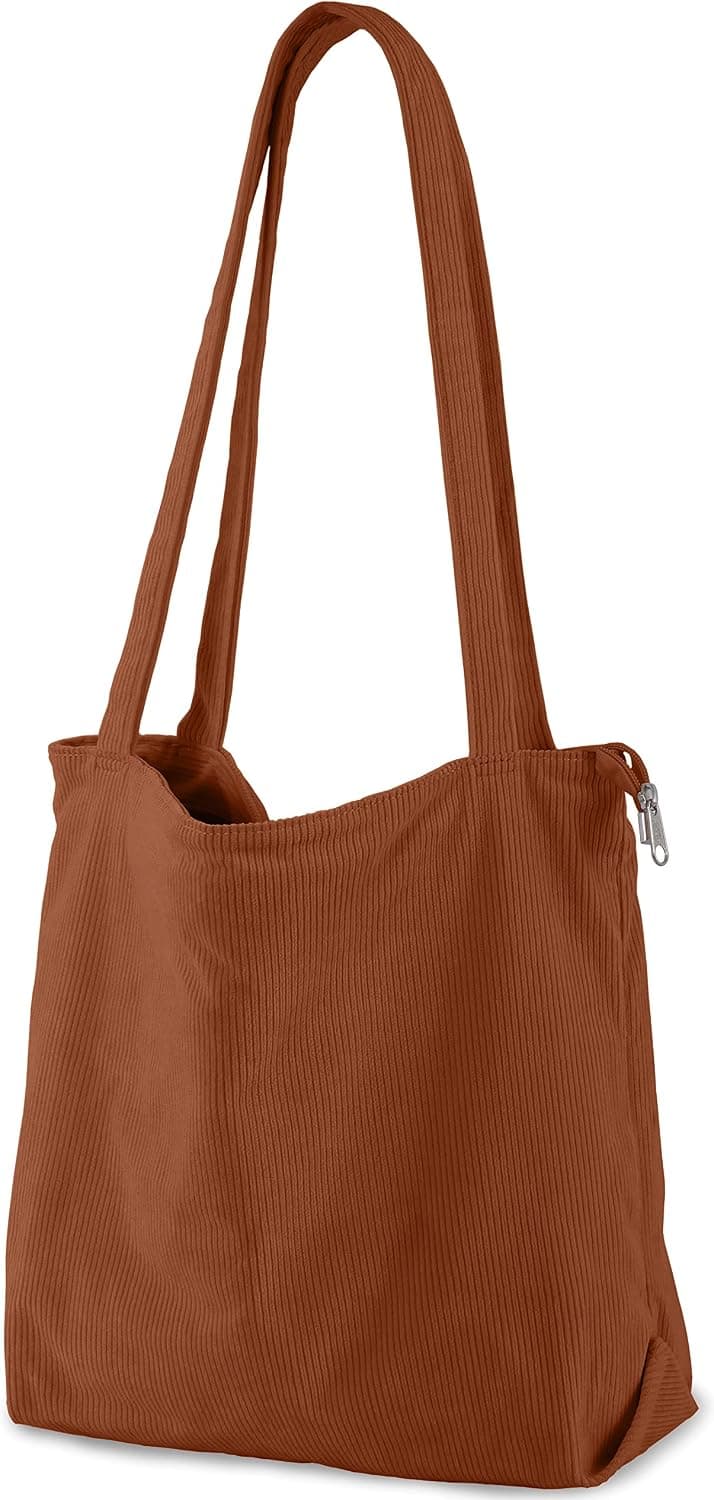 TCHH-DayUp Women Corduroy Tote Bag Zipper Canvas Shoulder Handbags Girl School Large Purse