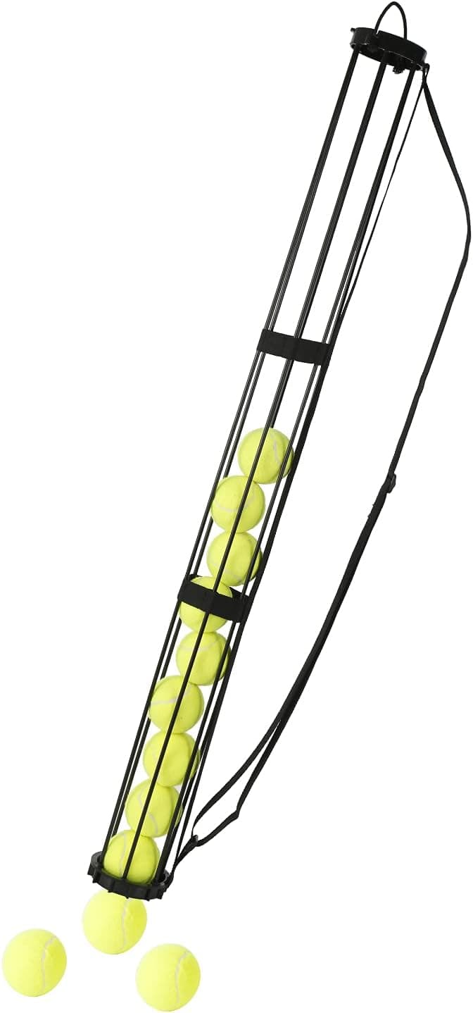 YAOYAO--BIAN Tennis Ball Tube Pickup Holds 16 Balls - 40 inch Tennis Ball Hopper -Easy Pickup Portable Lightweight, Tennis Ball Collector Carrier with Shoulder Strap for Training