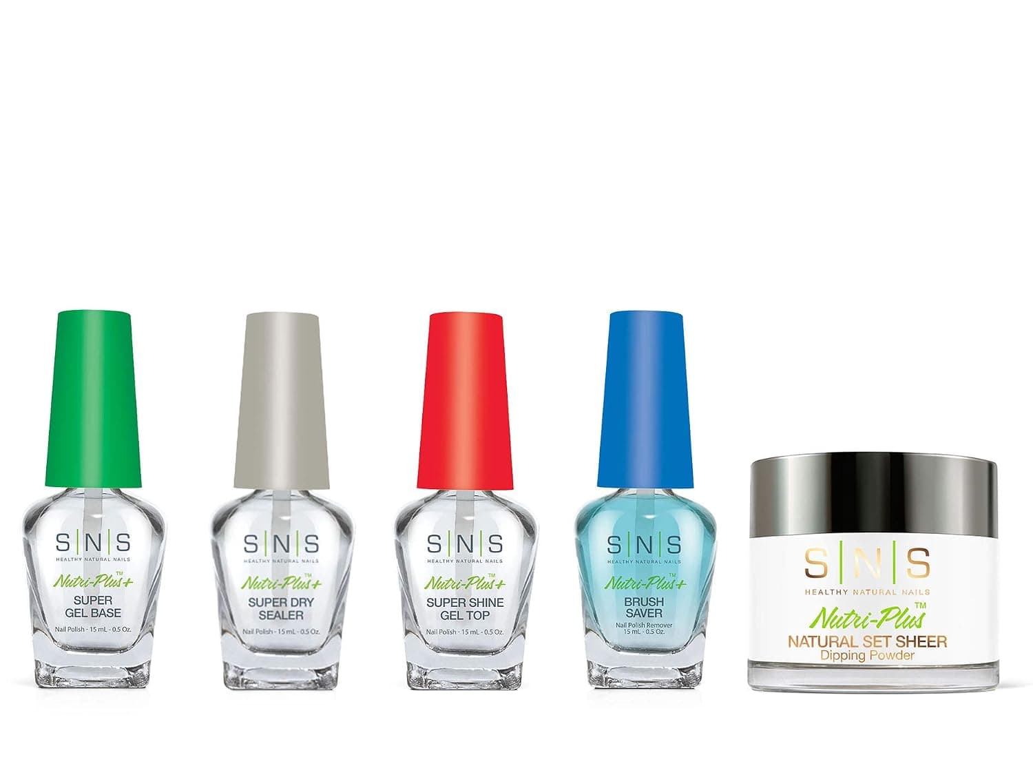 SNS Nails Dipping Powder Do It Yourself Home Nails Starter Kit 5 - Gel Base, Sealer Dry, Gel Top, Brush Saver, Natural Set Sheer