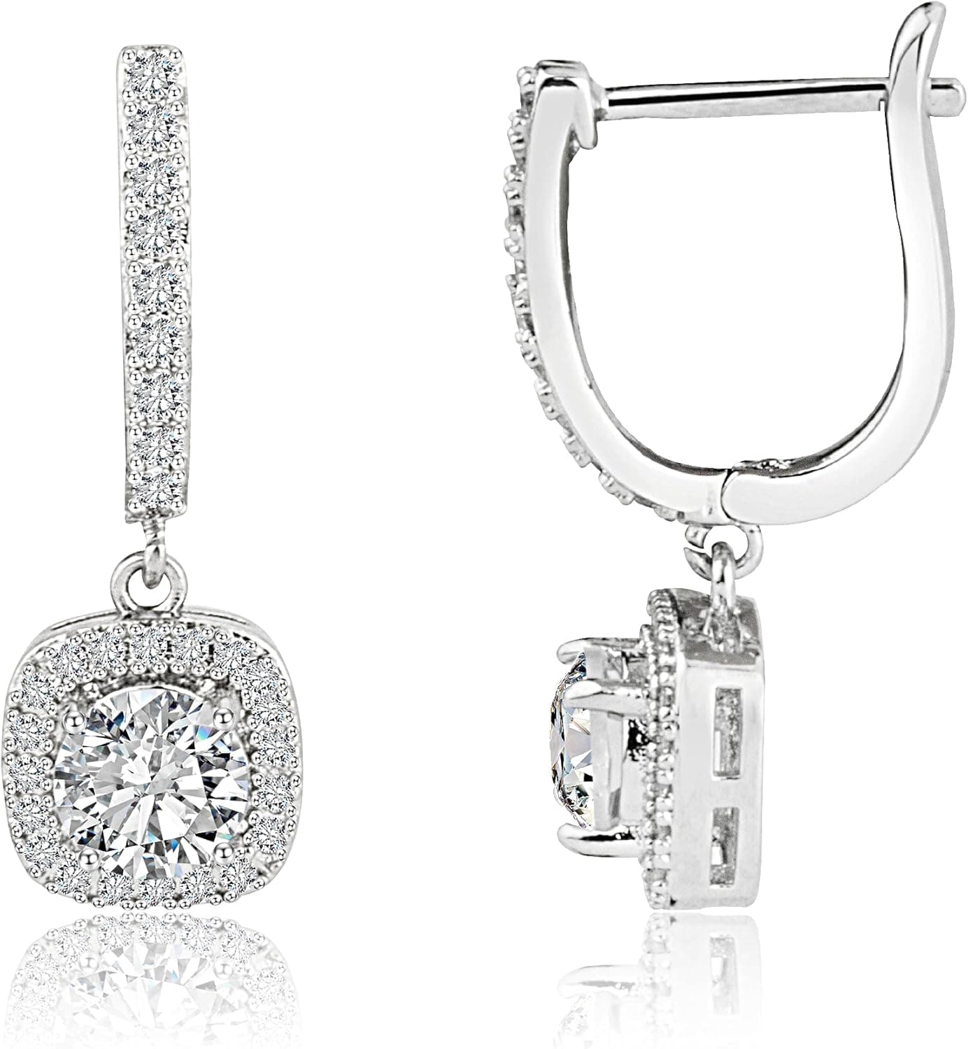Hiprihop Cubic Zirconia Leverback Drop Earrings for Women | 925 Sterling Silver Princess-Cut Rhinestone Wedding Bridesmaid Earrings Dangling | Birthday Valentine's Day Jewelry Gift