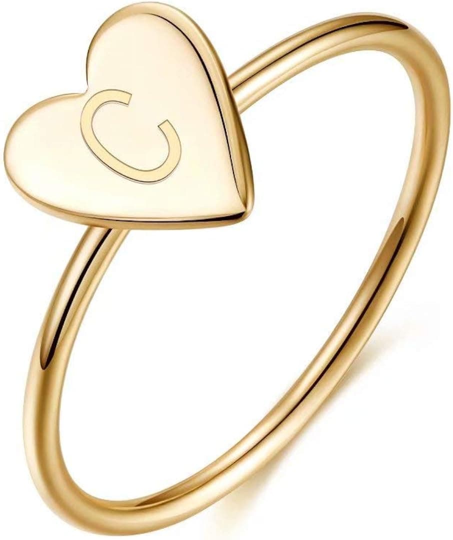 Memorjew 925 Sterling Silver Rings for Girls Women, Dainty Initial Heart Ring Stacking Ring for Women Girls Jewelry Gifts