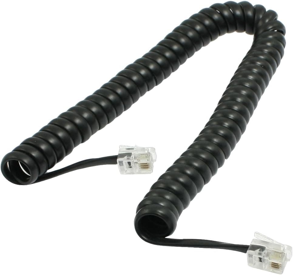 Uxcell RJ9 4P4C Elastic Handsets Telephone Plug Line and Cable for Landline Telephone, Black
