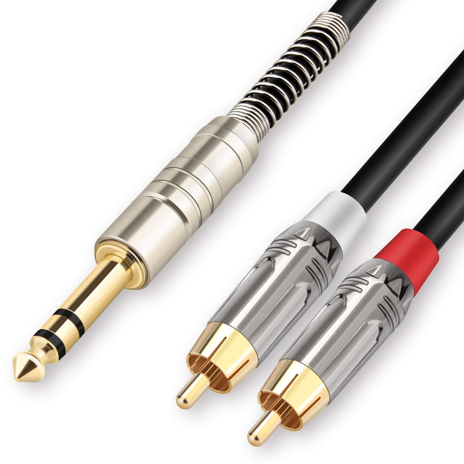 JOLGOO 1/4" TRS to Dual RCA Insert Cable, Male 6.35mm 1/4" TRS to 2RCA Y Splitter Patch Microphone Cable, 3.3 Feet
