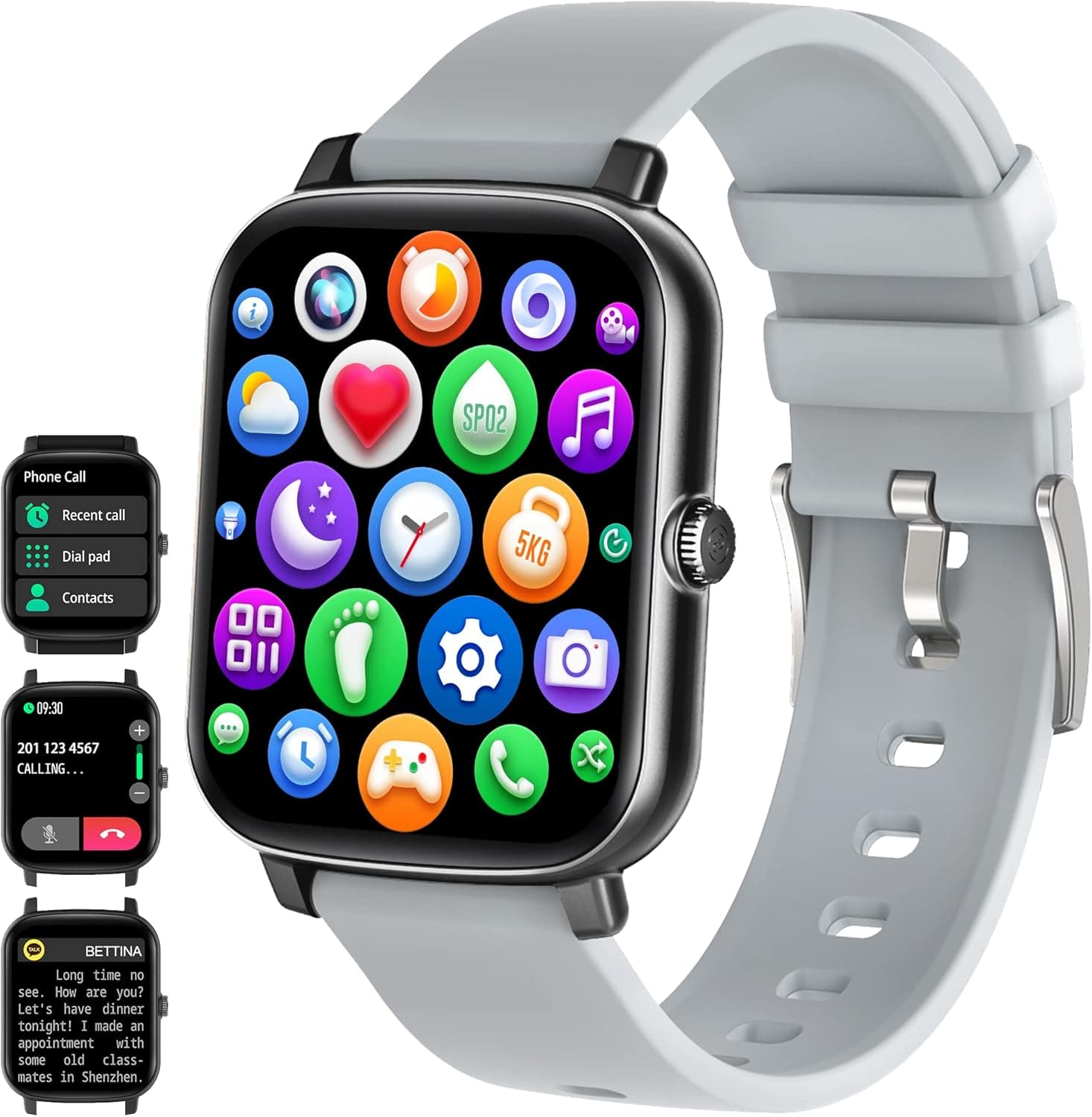 Smart Watch Answer/Make Calls Text Notification, Fitness Watch with Heart Rate/Sleep Monitor SpO2 Voice Assistant Pedometer Sports Watch for Android and iOS Phones Men Women