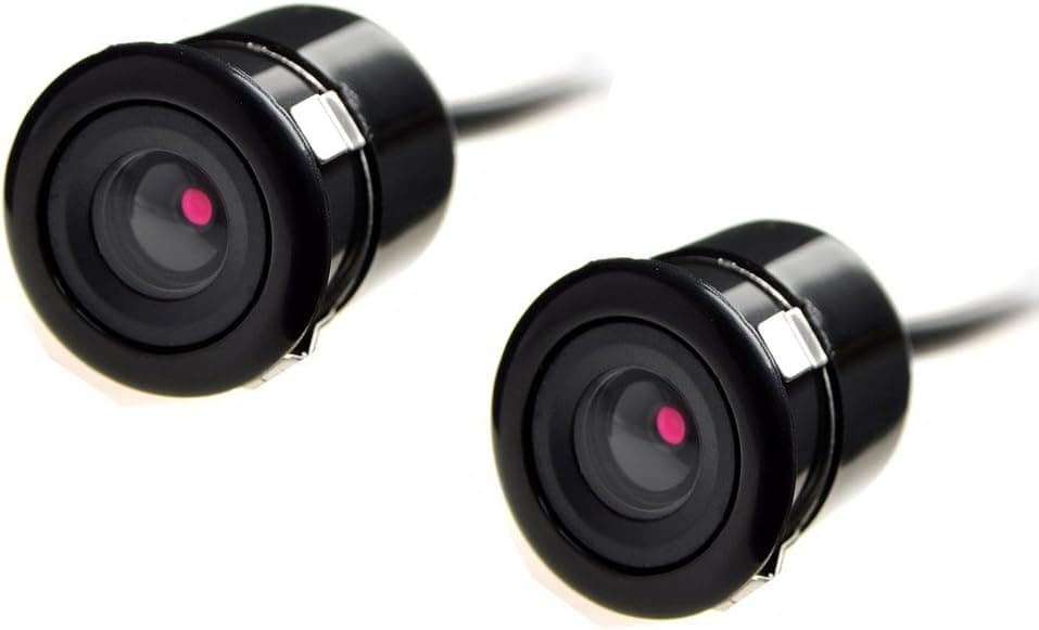 Car Camera Front and Back,Chuanganzhuo Car Reverse Rear View Parking Backup Camera with Distance Scale line + Front/Side View Camera no Grid Lines Kit for Car,18.5mm, Front and Back