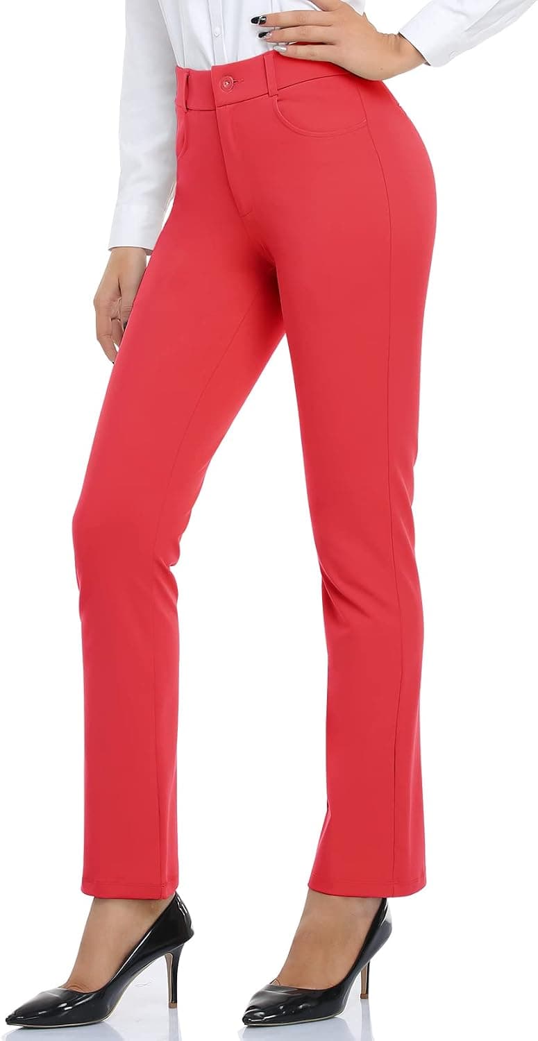 DAYOUNG Women's Yoga Dress Pants Work Office Business Casual Slacks Stretch Regular Straight Leg Pants with Pockets
