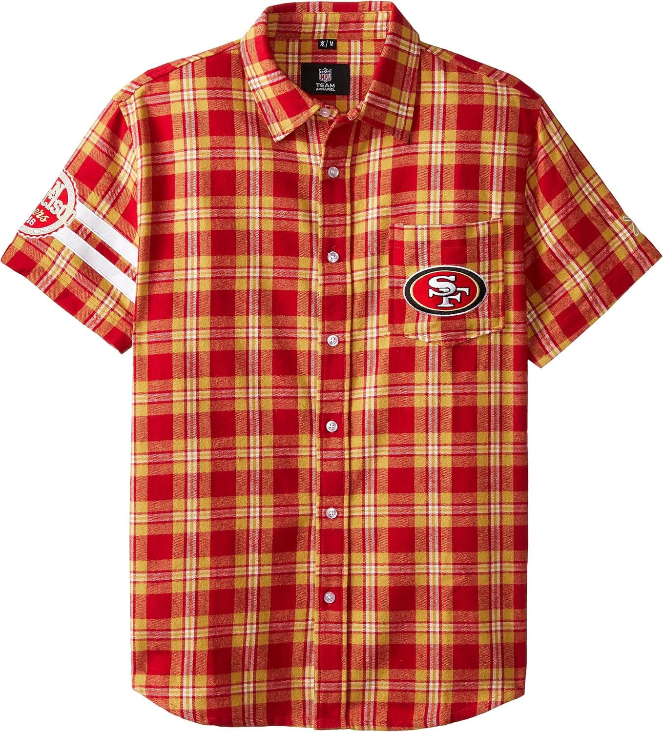 FOCO NFL Mens Wordmark Basic Flannel Shirt - Short Sleeve