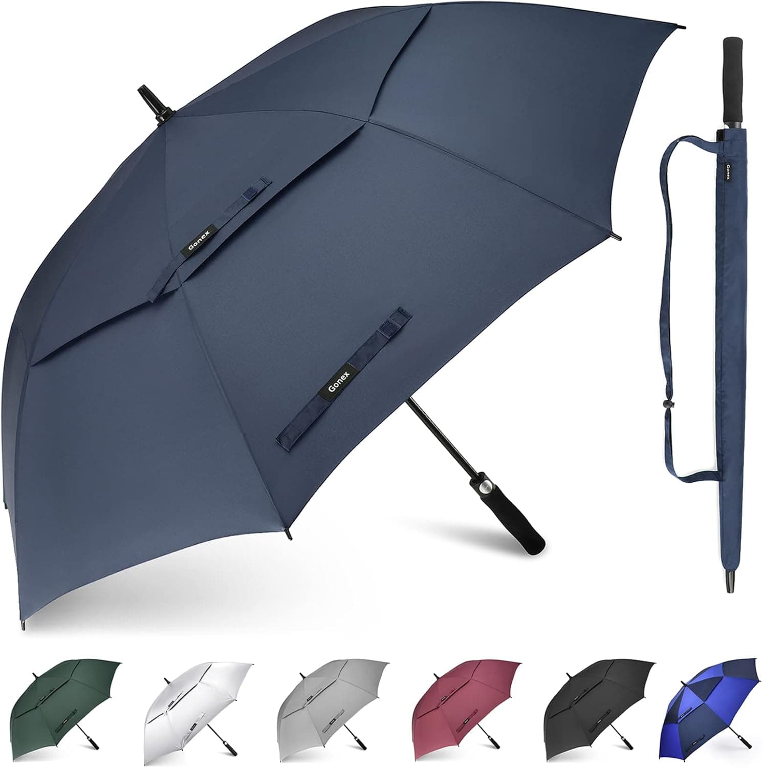 Gonex 54/62/68 Inch Extra Large Golf Umbrella, Automatic Open Travel Rain Umbrella with Windproof Water Resistant Double Canopy, Oversize Vented Umbrellas for 2-3 Men and UV Protection, Multiple Colors